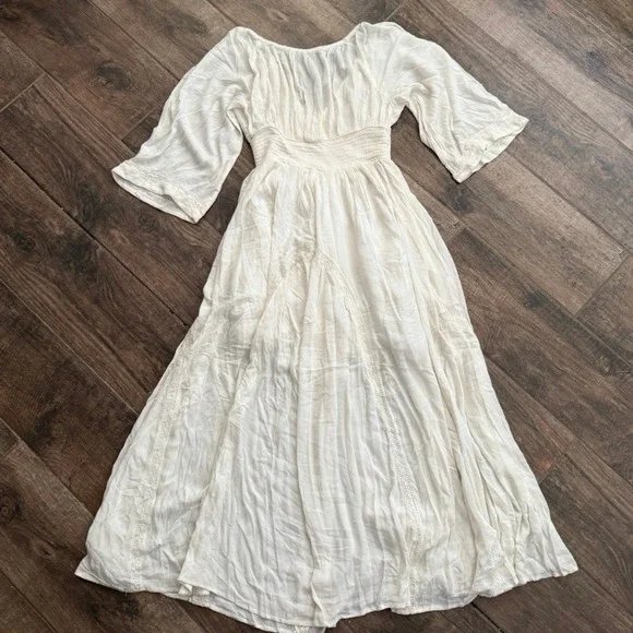 Free People Dixie Lace Smocked Panel Maxi Dress, Egret (White), L (NWOT) - Picture 4 of 16
